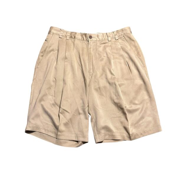 Tommy Bahama Khaki Pleated Front Men's Shorts 100% Silk Size 34 - Picture 1 of 5